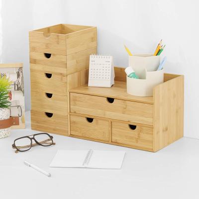 China 100% Eco-Friendly Mini Bamboo Desk Organizer Drawer Storage Organization Table Boxes (3 Drawer) for sale