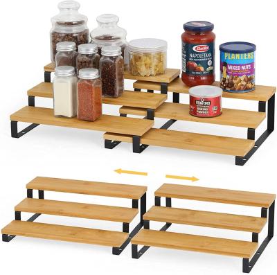 China Sustainable Expandable Bamboo Desktop Organizer 3-Tier Stage Seasoning Rack for sale