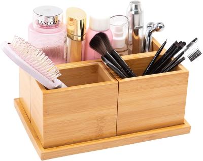 China Desktop Sustainable Organizer Storage Organizer Bamboo Makeup Brush Bamboo Cosmetic Holders for sale