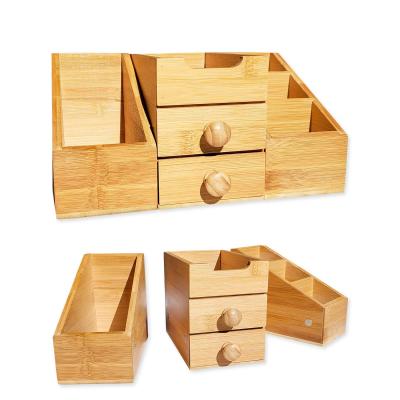 China Sustainable 3-Piece Desktop Organizer Bamboo Shelf Box Bamboo Magnetic Vanity Tray for sale