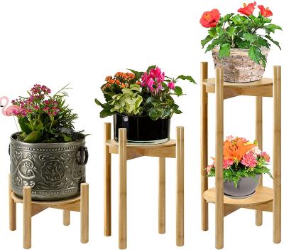 China Lightweight Flower Pot Stand Tall Wooden Bamboo Plant Stand, Bamboo Wood (24-Inch Height, Convertible), 2-Tier Planter Stand For Flower Pots for sale