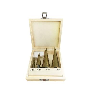 China Drilling Holes For 3 Flats 4pcs Shank Straight Flute Metric Steel HSS Step Drill Bits Set For Metal Tube Sheet Drilling In Wood Case for sale