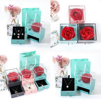 China Valentine's Day Gifts TC Amazon Luxury Acrylic Glass Window Jewelry Drawer Box Soap Flower Greeting Card Valentines Mothers Day Gift Jewelry Rose Box for sale