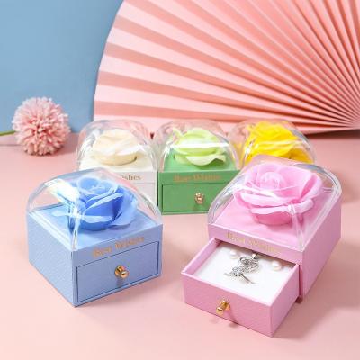 China Valentine's Day Gifts TC Amazon Luxury Acrylic Glass Window Jewelry Drawer Box Soap Flower Valentines Mothers Day Gift Necklace Ring Rose Jewelry Box for sale