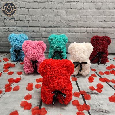 China Valentine's Day Gifts TC 25cm 40cm Custom PE Foam Artificial Flower Heart Bear Rose Wedding Decorations Valentines Mothers Day Gifts Teddy Rose Bear for sale