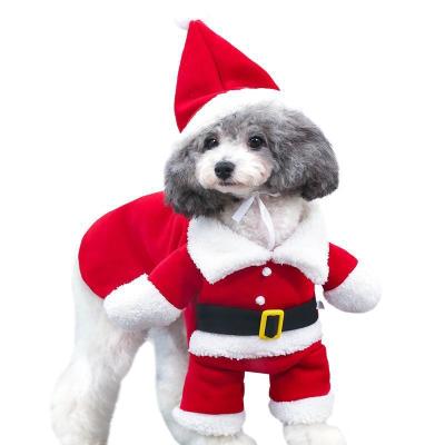 China Sustainable Pet Apparel And Christmas Accessories Dog Costume With Hat Kawaii Cute Santa Claus For Dogs Winter Warm Funny Coats Clothes for sale