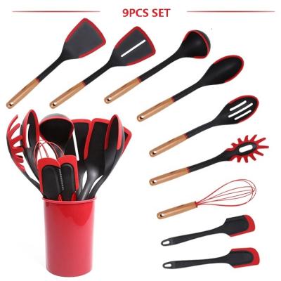 China 10 Pieces Sustainable In 1 Kitchenware Sets Silicone Kitchenware Sets Set With Wooden Handles for sale