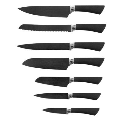 China Viable High Quality 7pcs Knife Set Black Soft Handle Titanium Coating Knife Kitchen Knife Set for sale