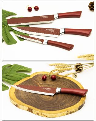 China Disposable high quality kitchen knife set in red color with gift box package 6pcs chef's knife set for sale