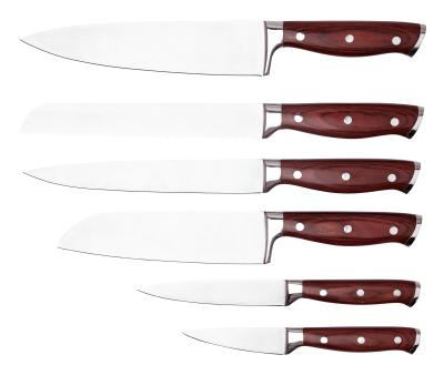 China Disposable Classic Forged Wooden Handle Cutlery Stainless Steel 3 Rivets Kitchen Knife Set for sale