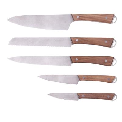 China Sustainable Stainless Steel Kitchen Knife With Stone Wash Surface - Wood Handle Knife Set - Cutter/Messer for sale