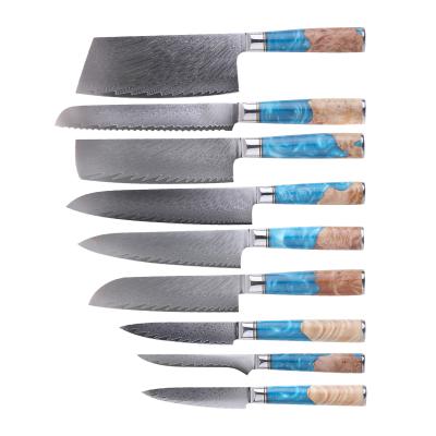 China Viable Gyuto Knife Handwork Tool Stabilized Resin Wood 67 Layers Group of Ten Damascus Chef Japanese Kiritsuke Knife for sale