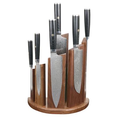 China Sustainable 67 Layer 6pcs Damascus Knife Set With Walnut Wood Magnetic Block for sale