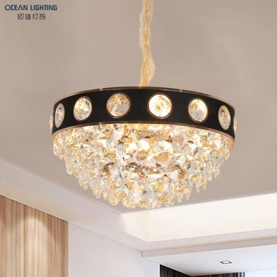 China Hotel Ceiling Lights Nordic Modern Black Decorative Iron LED Pendant Lamp Lighting Luxury Crystal Chandelier for sale