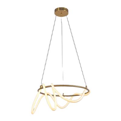 China Decorative Round Acrylic Luxury Gold LED Ceiling Rings Modern Indoor Hanging Rattan Pendant Light Chandelier for sale