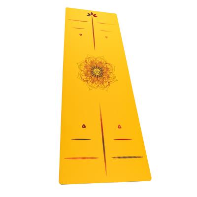 China Yoga Shaping 2021 Hot Sale OEM Print Design Position Eco Friendly Customized Text Line Pu Narural Rubber Yoga Mat for sale