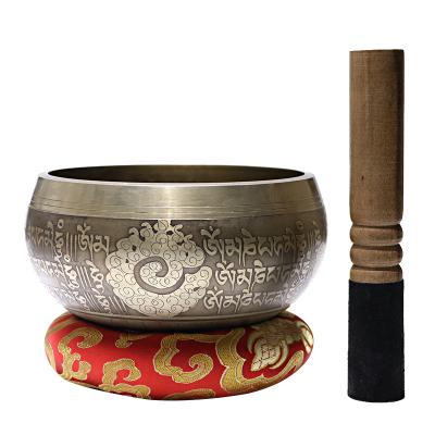 China Nepal Singing Bowl Tibetan Yoga Meditation Healthy Bowl Set With Outdoor Double Mallet And Silk Cushion for sale