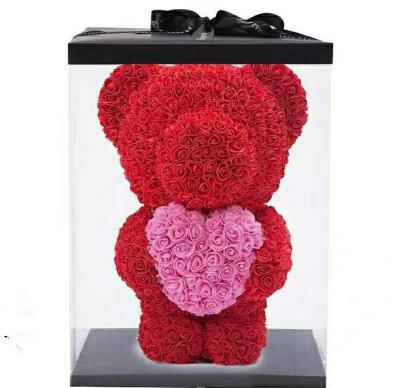 China Valentine's Day Gift 40cm Colorful Standing Lovely Red Rose Bear Rose Decoration Christmas Gift Artificial Flower Bear for sale