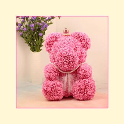 China Eco-friendly Valentines Day Gift 40cm Red Rose Bear Rose Flower Artificial Decoration Christmas Gifts Flower Bear for sale