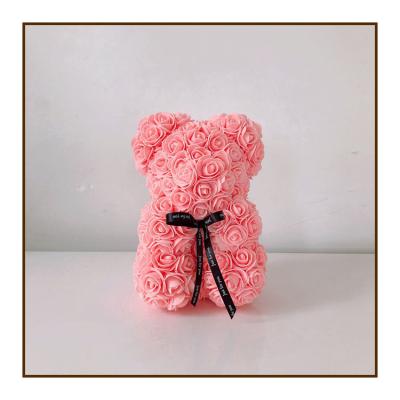 China Natural Touch Valentine's Day Gift 25cm Rose Bear Rose Decoration Christmas Gift Artificial Flower Bear for sale