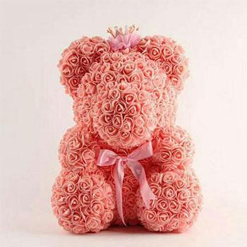 China Fashional rose bear 2020 new design artificial pink teddy bear for girlfriend valentines gift rose bear flower for sale