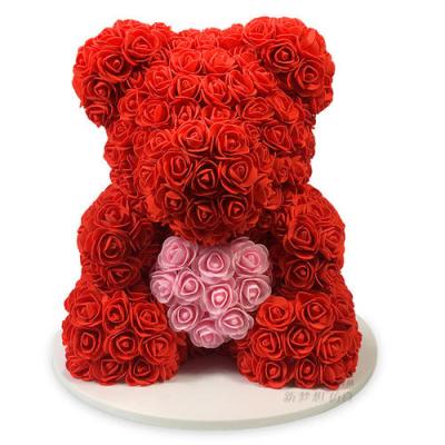 China Fashional lovely pink bear colorful foam rose teddy bear hot sale gifts bear rose 25 cm in box for sale