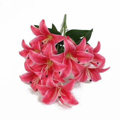 China wholesale high quality artificial flower lily 3D touch printing lily bouquet real for flower wedding home decoration 58cm for sale