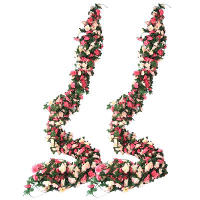 China Party Rose Vine Artificial 2PCS 98in (2.5m) Garland Artificial Flowers Hanging for Hotel Wedding Party Home Garden Decorate for sale