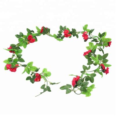 China Artificial Rose Ivy Vines Wall Flower Wedding Decoration Rose Vine With Green Leaves for sale