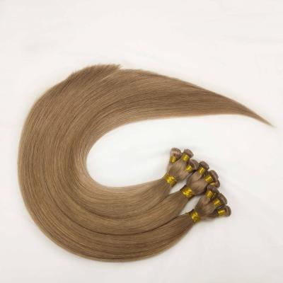 China Factory Wholesale Silky Straight Double Wave Human Hair Natural Remy Hand Tied Micro Thin Hair Weft Extension for sale