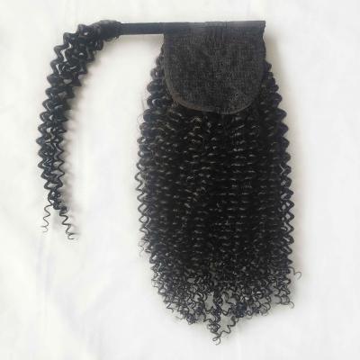 China Remy Natural Black Color Indian Hair Afro Kinky Curly Double Wave Ponytail Drawn Unprocessed Silky Straight Human Hair for sale