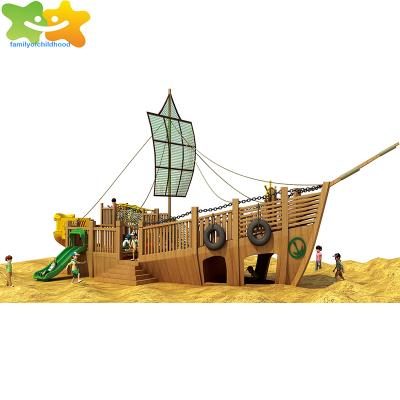 China Amusement Park Pirate Ship Kids Wooden Slides Playsets Outdoor Playground Equipment for sale