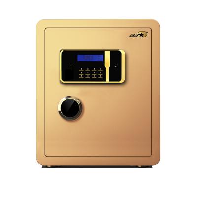 China Kaer Gold Medium Safe Box Home Security Biometric Bank Office Hotel Fireproof Safe Box with Digital Keypad and Key Lock for sale