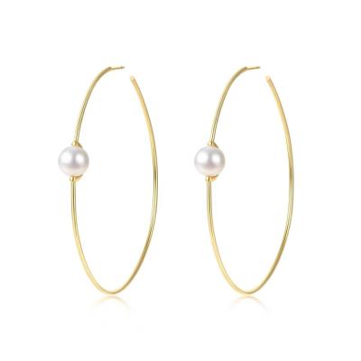 China 2021New Fashion Trendy Pearl Minimalist Gold Plated Big Circle Brass Stud Earrings For Women Klein Jewelry for sale