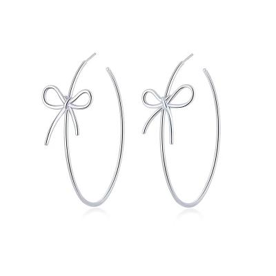 China Adroable Hot Sale Cute Bow Rhodium Plated Big Circle Copper Earrings For Party Accessories Klein Jewelry for sale