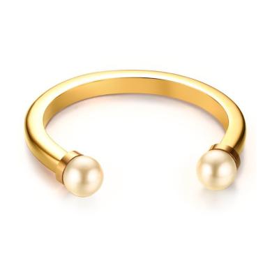 China 2021 Hot Selling Fashion 18K Stainless Steel Gold Plated Wild Pearl Wild Bangle Open Bangle Bracelet For Girl Klein Jewelry for sale