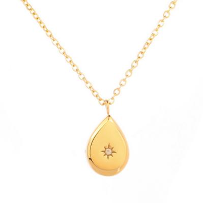 China 2021 Popular Low MOQ Hiphop Gold Plated Titanium Steel CZ Star Stone Water Drop Charm Pendant Necklace Chain For Women Klein Jewelry for sale