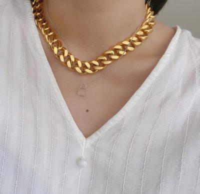 China Hot Sale Chunky Gold Plated Stainless Steel Chunky Gold Plated Stainless Steel Necklace Hiphop Hip Pop Style Chunky Cuban Chain With Extender Klein Jewelry for sale