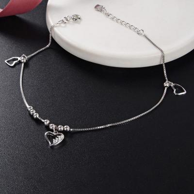 China 925 Sterling Silver Love Heart Anklet Cuban Link Anklet Bracelet Romantic Wholesale Anklets Foot Jewelry for sale