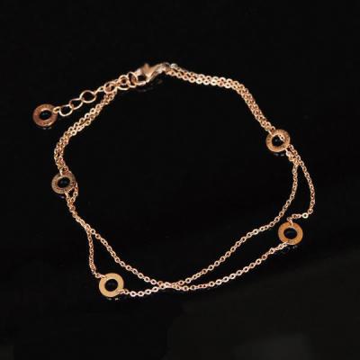 China Romantic Stainless Steel Anklets For Women Beach Casual Two Layer Foot Chain Klein Jewelry Design for sale