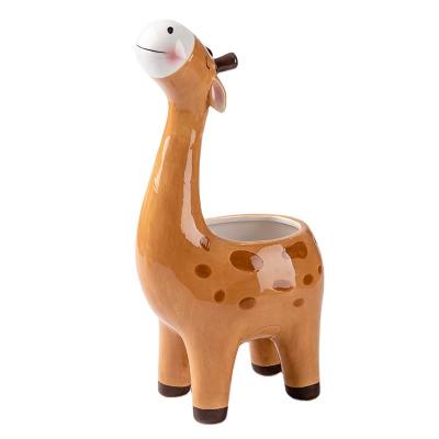 China Modern wholesale hot sale giraffe shaped flower pot porcelain ceramic flower pot for kids gift kids present for sale