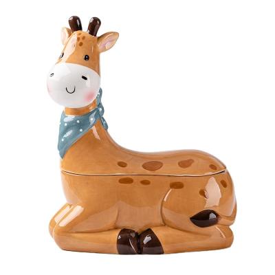 China Freshness Preservation Wholesale Hot Selling High Quality Giraffe Shaped Storage Jar Food Jar Ceramic Cookie Jar For Kids Gift Home Daily Use for sale