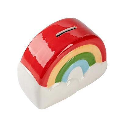 China Beautiful and Useful Customized Italian Ceramic Rainbow Personalized Logo Shaped Saving Piggy Bank for sale