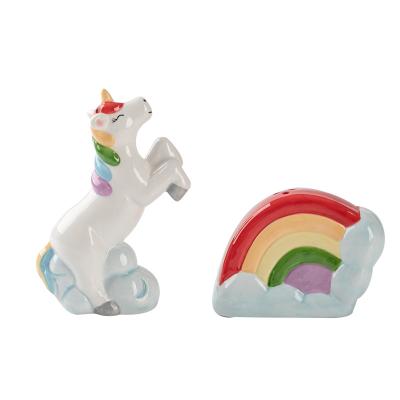 China Novelty Rainbow And Viable Unicorn Shape Salt And Pepper Shakers for sale