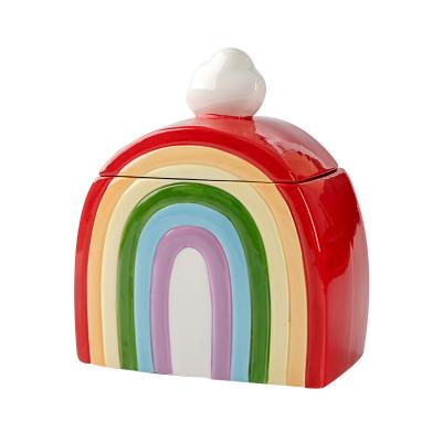 China Beautiful and useful rainbow shape ceramic cookie jar with lids for sale