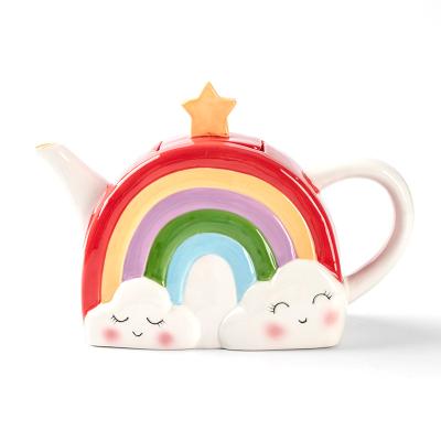 China Sustainable Ceramic Porcelain Teapot Rainbow Shape Ring Teapot for sale