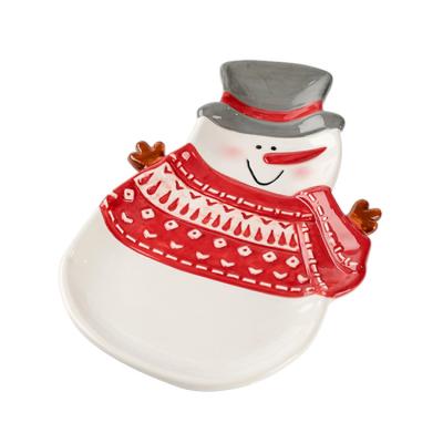 China Sustainable Western Kitchen Plates Ceramic Knitted Dinnerware Set Snowman Shaped Dish for sale