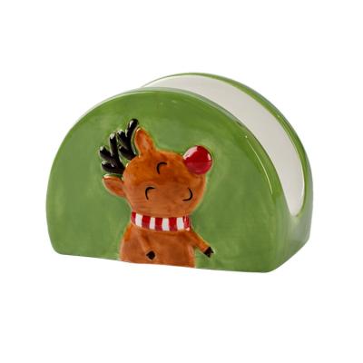 China Eco-friendly Luxury Retro Christmas Reindeer Shaped Ceramic Napkin Holder for sale