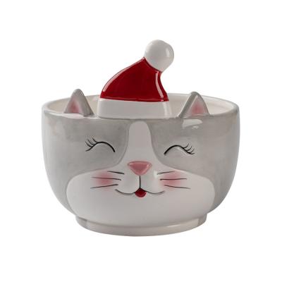 China Christmas Hand Painted White Decorative Viable Kitty Ceramic Dessert Bowl for sale