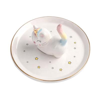 China Beautiful and Useful Beautiful Personalized Ceramic Rainbow Cat Shaped Ring Dish for sale